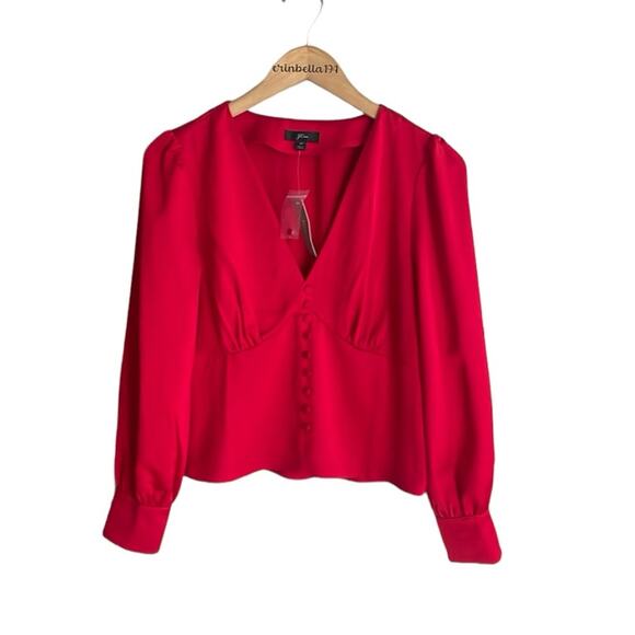 J.Crew Deep V-neck button-front top in satin-backed crepe - Picture 2 of 16